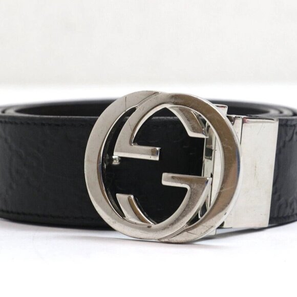 GUCCI Silver Interlocking GG Supreme Belt Black 95-38 - Picture 1 of 13